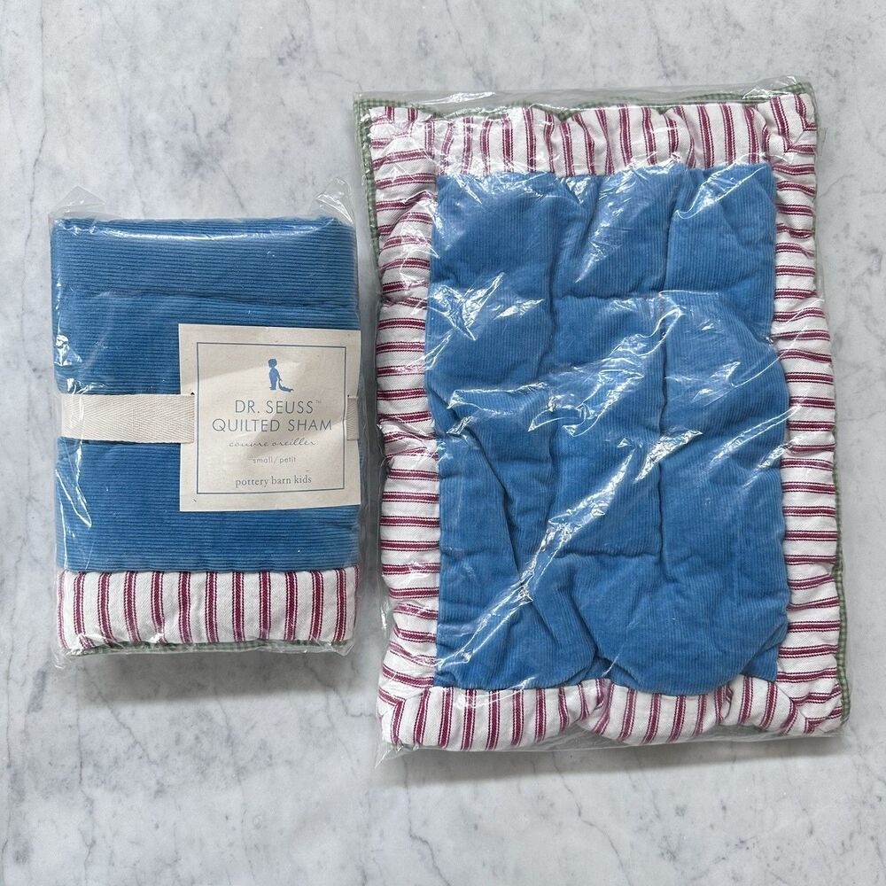 Pottery Barn Kids Dr Seuss SMALL Quilted Sham Set 100% Cotton Blue Red White